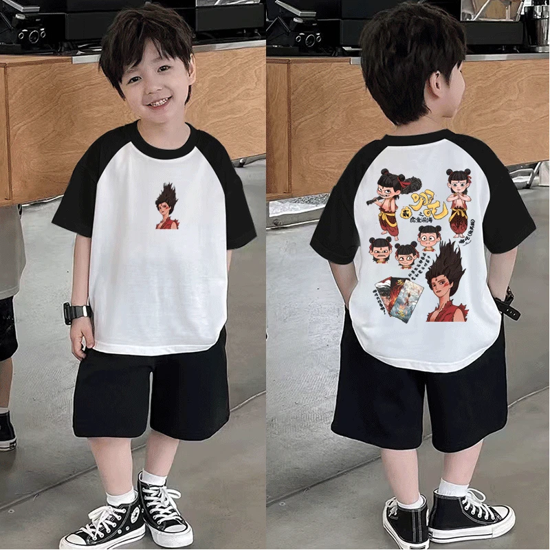 儿童纯棉哪吒短袖T恤男童2025夏季新款休闲百搭宽松圆领潮流韩版