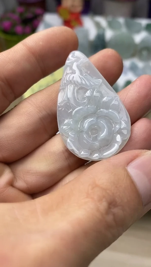 颈饰未镶嵌翡翠3天然缅甸翡翠A货牡丹