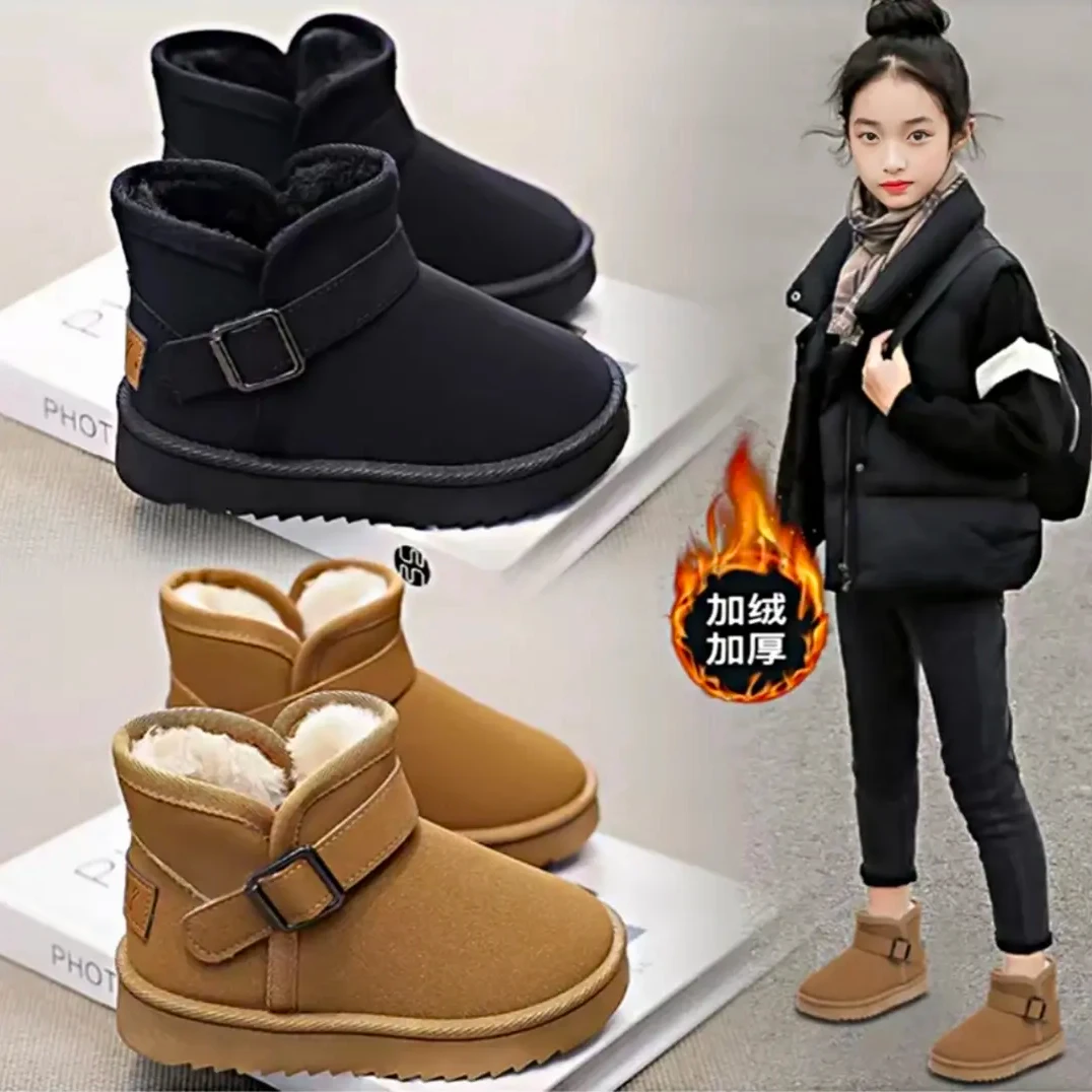 ABC Qtloss儿童雪地靴男童加绒保暖棉鞋2025新款女童冬季防滑靴子