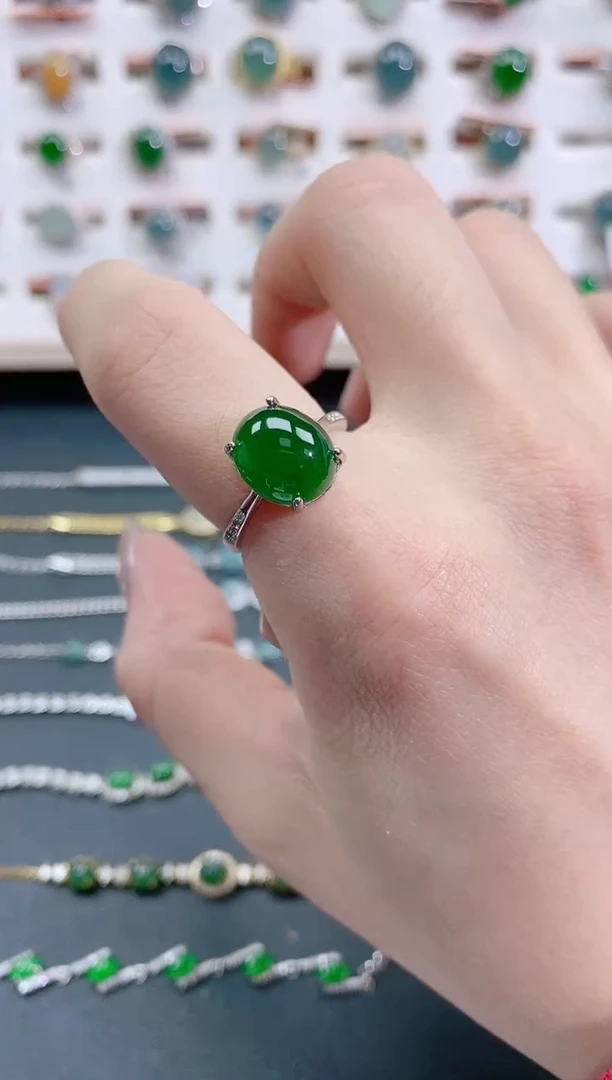 银S925镶嵌戒指翡翠天然翡翠