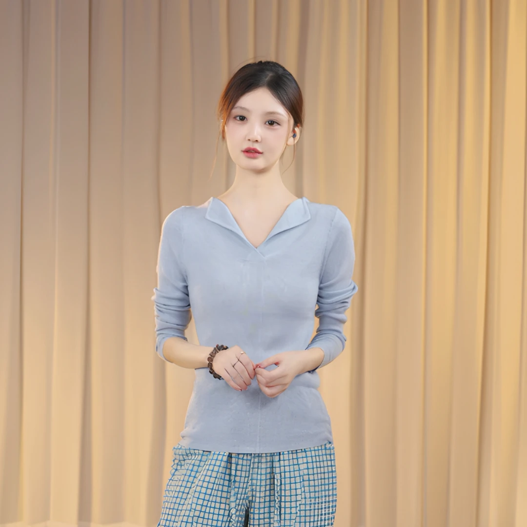 小小服饰【】夏季新款高级感简约气质翻领长袖上衣XJ25Z013