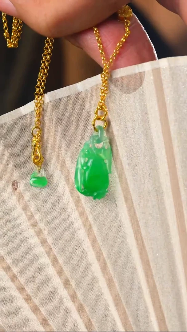 项链未镶嵌翡翠【欢心】冰种阳绿翡翠活络环吊坠项链