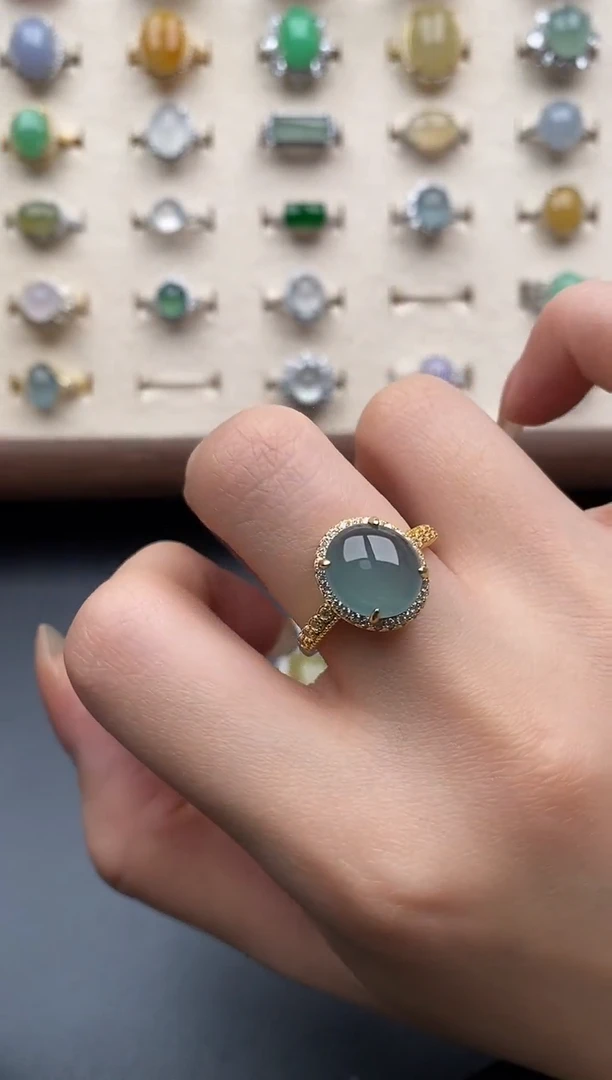 银S925镶嵌戒指翡翠一物一证一礼盒