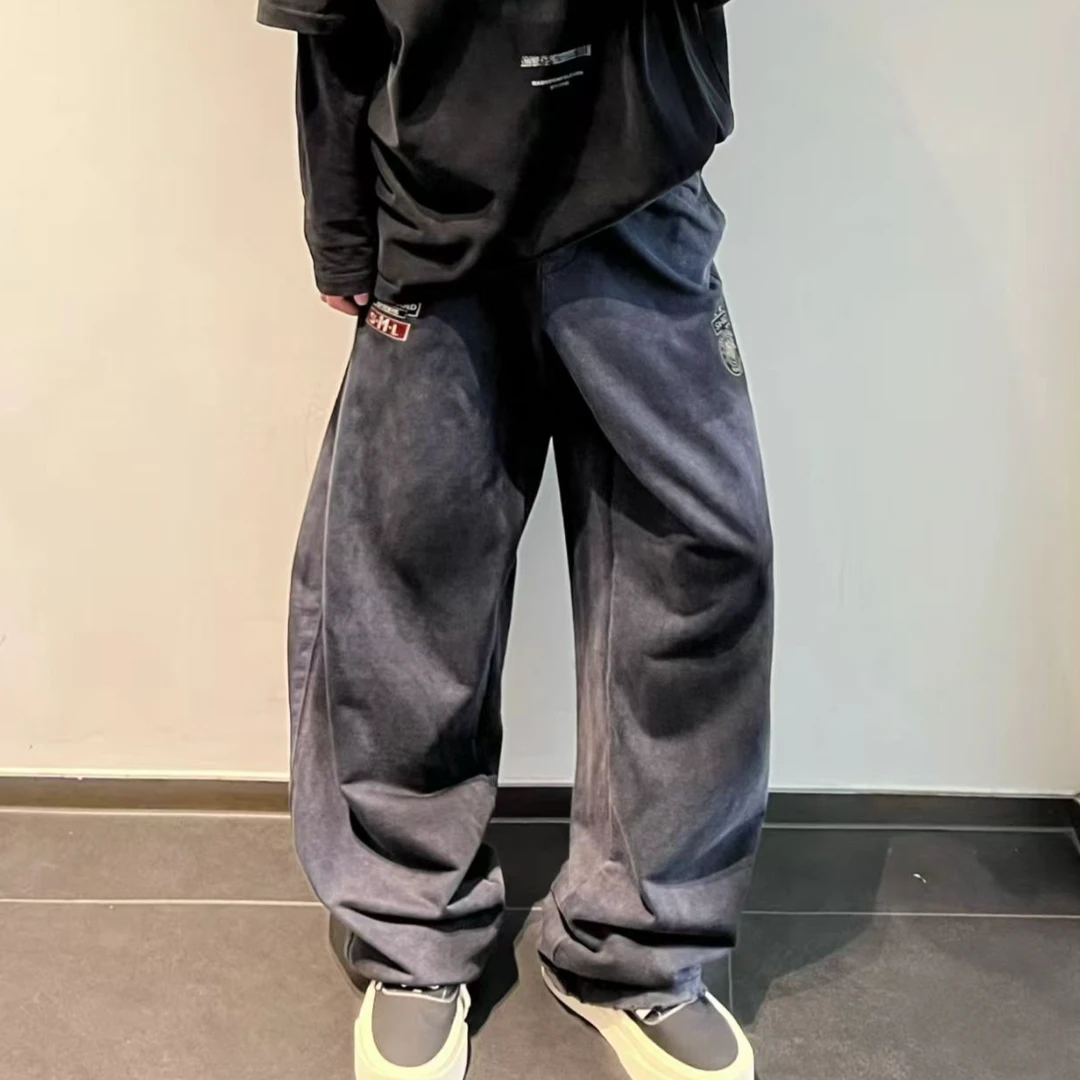 重工水洗脏脏针织卫裤