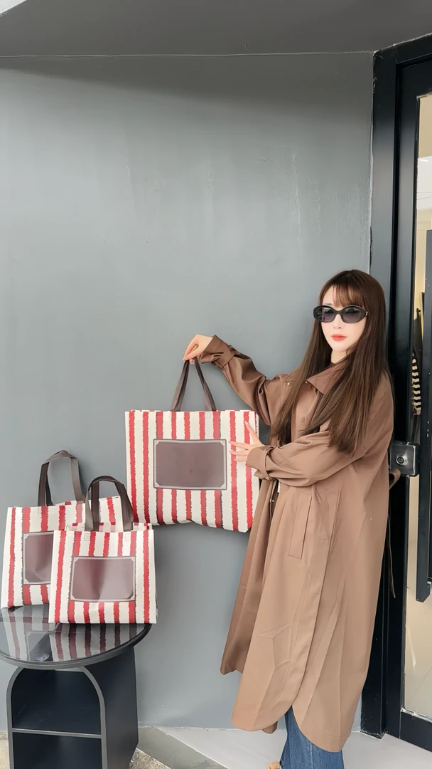 复古条纹覆膜环保无纺布袋抽绳服装店袋子手提袋高档礼品包装袋