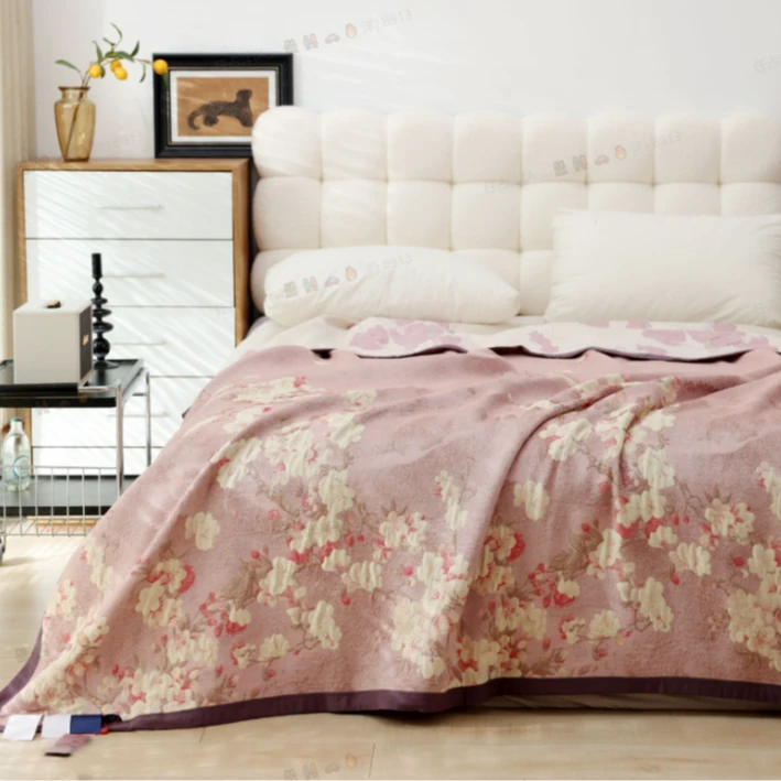 【桃花源】双面亲肤加厚多功能纱布盖毯--230*250