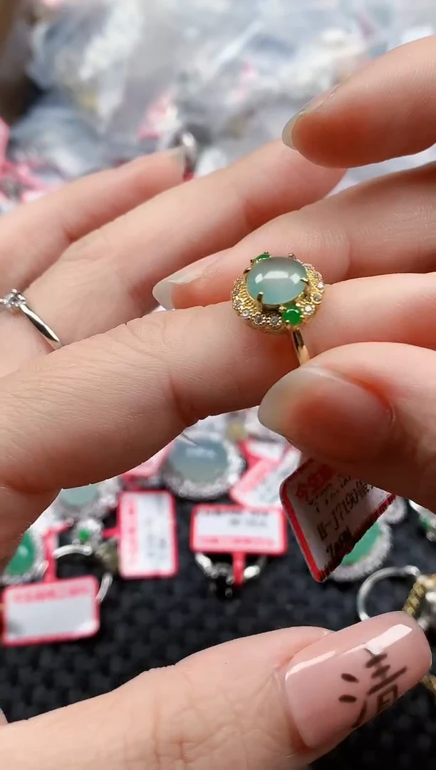 银S925镶嵌戒指翡翠天然A货缅甸翡翠