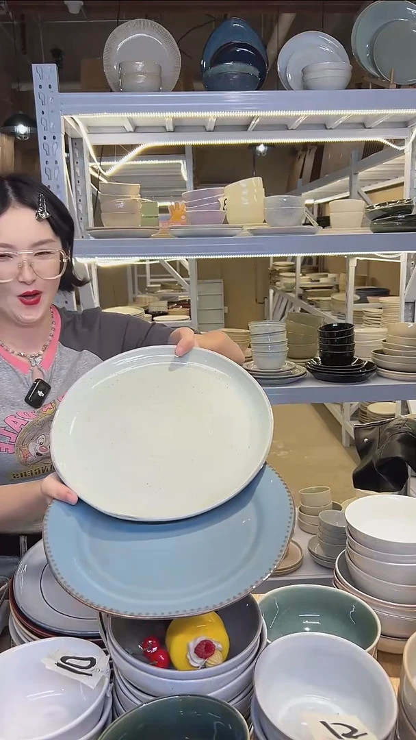 瓷126大盘外贸尾货高温釉下彩陶瓷餐具默认微瑕