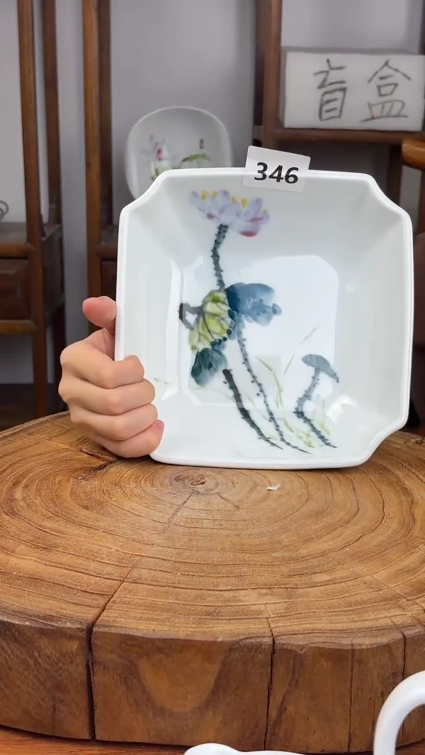 瓷片景德镇手绘高温（釉中彩）方斗汤碗346