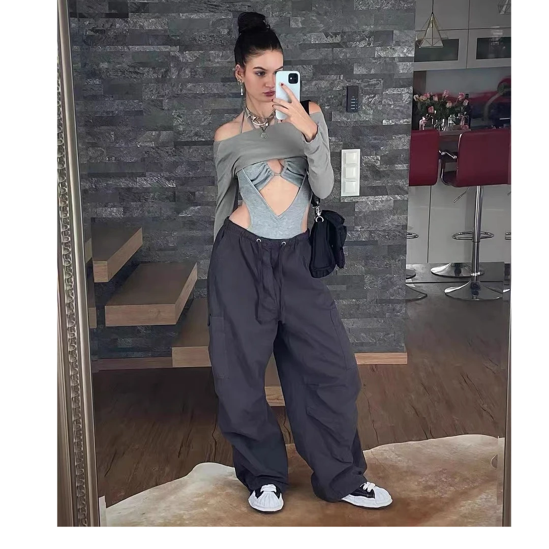 美式复古做旧直筒工装伞兵裤男女Cleanfit休闲裤