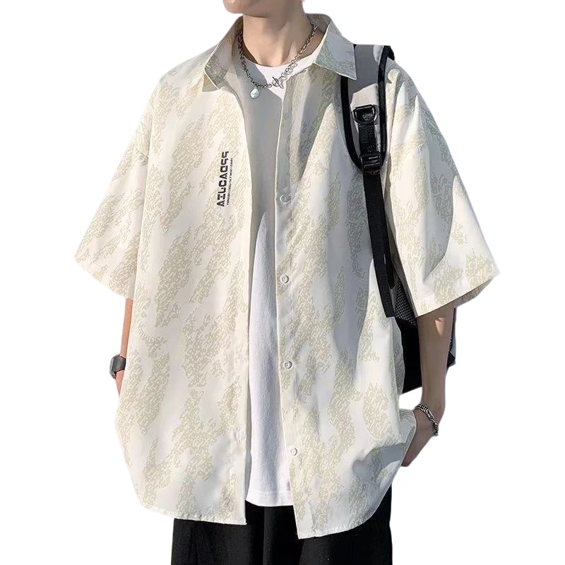 百搭休闲宽松日系短袖潮牌上衣2025新款衬衫ins时尚外套薄款衬衣