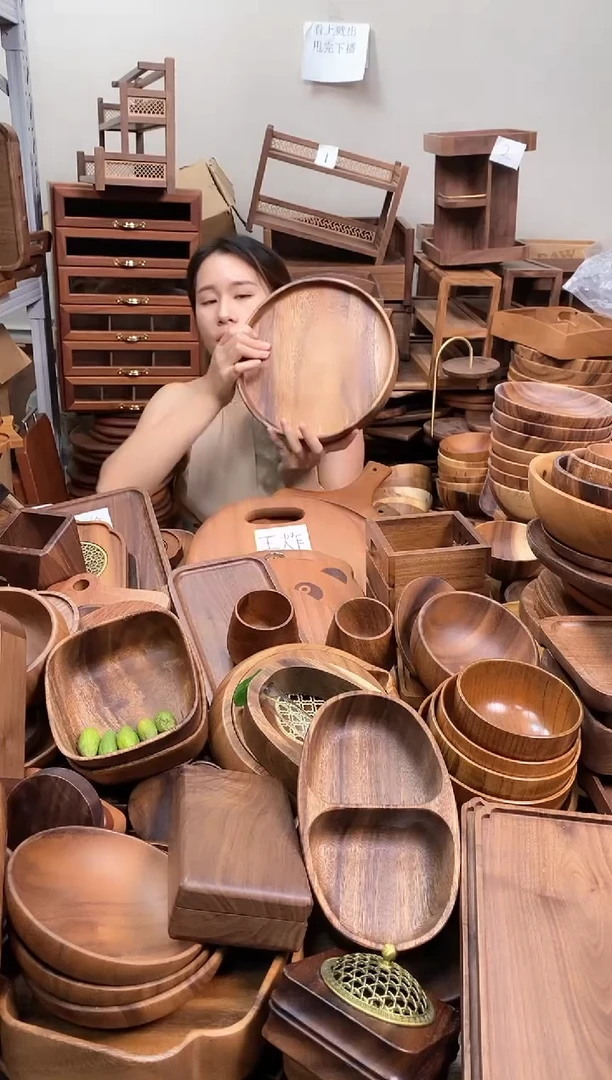 南美胡桃木可堆叠圆砵25*3cm