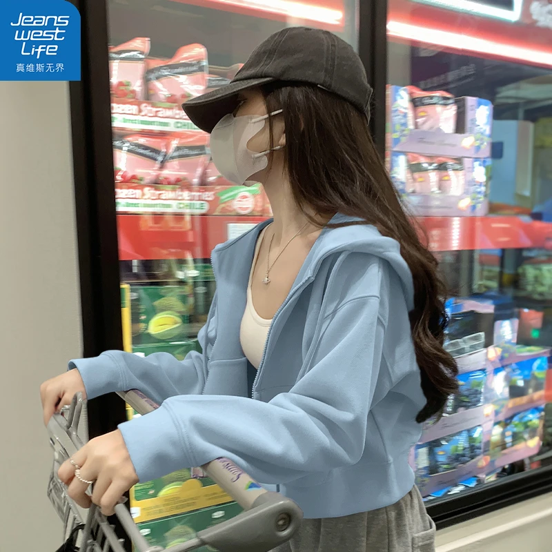 真维斯无界女士开衫连帽卫衣时尚韩系休闲风宽松垂感新款爆款上衣
