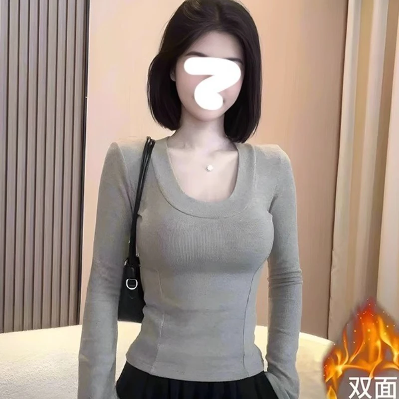 【8313】内搭打底衫大码胖mm韩系女装高级感加绒T恤显瘦长袖上衣