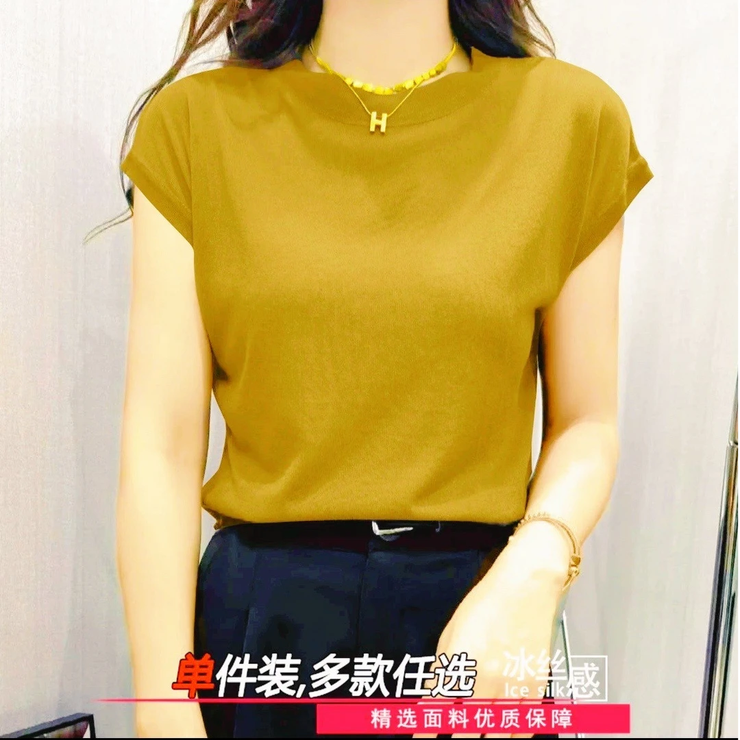 四季T新款显瘦圆领小飞袖T恤不挑身材不挑年龄纯色时尚百搭气质