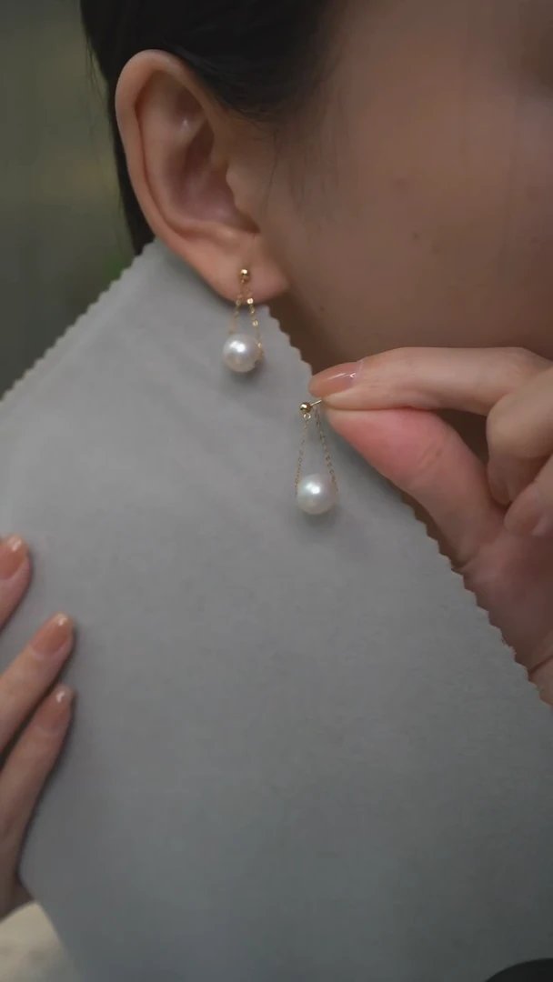 18K金镶嵌耳饰淡水珍珠通体18K金 9-10mm白色耳环