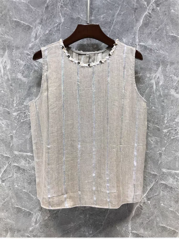 亚麻条纹背心.欧货时尚