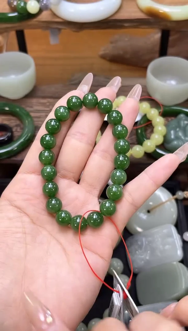 未镶嵌手串和田玉卡10俄七碧玉 圆珠 9011486