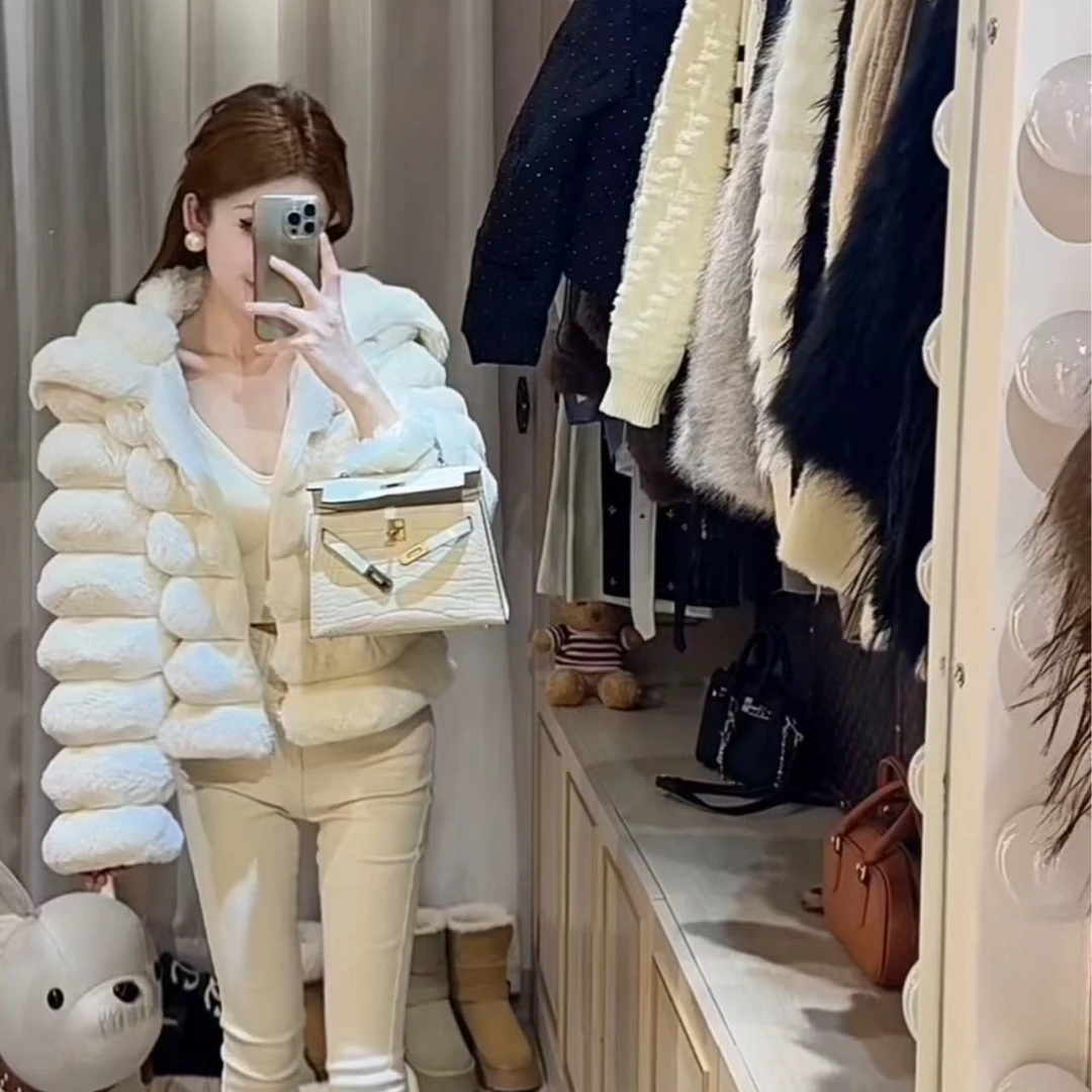 清 669#披肩摆领设计毛绒外套