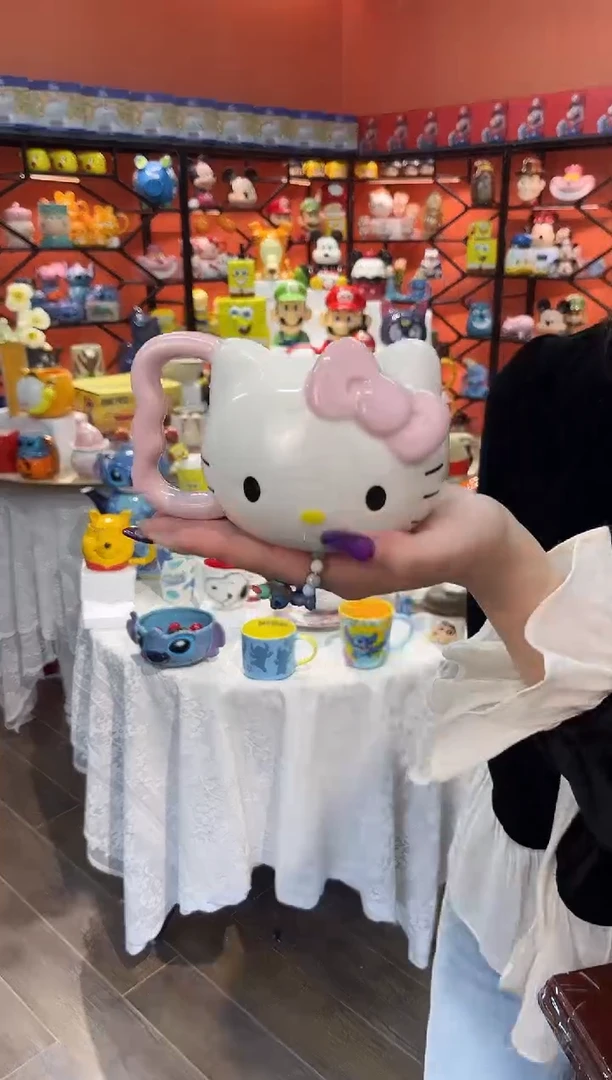 瓷片@@粉色凯特猫陶瓷水杯
