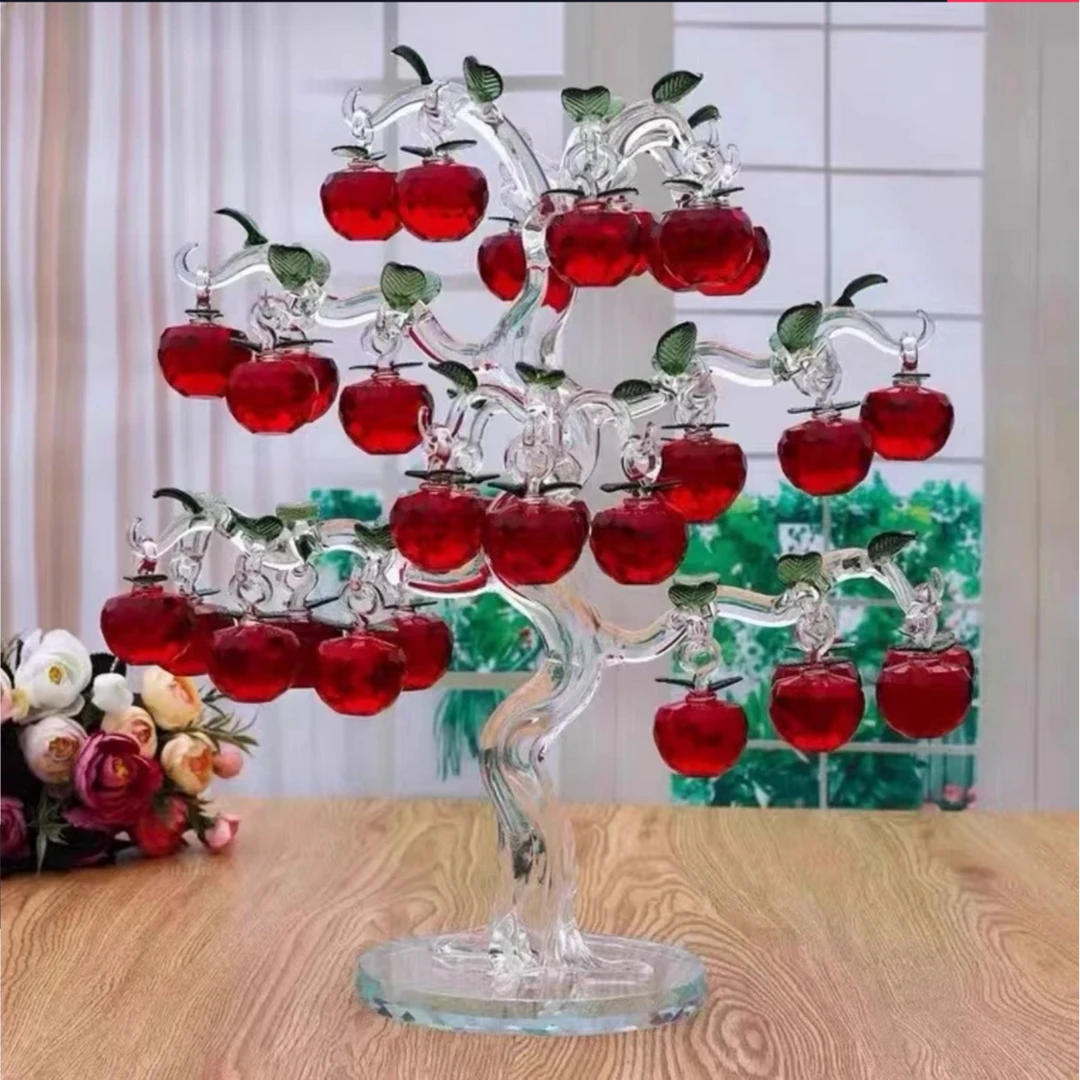 36挂水晶苹果玻璃工艺品红苹果树平安果水晶树建盏花瓶摆件