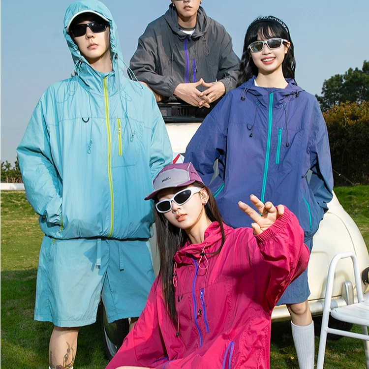 AAKK夏季新款多巴胺色系运动休闲连帽百搭时尚宽松透气情侣套装