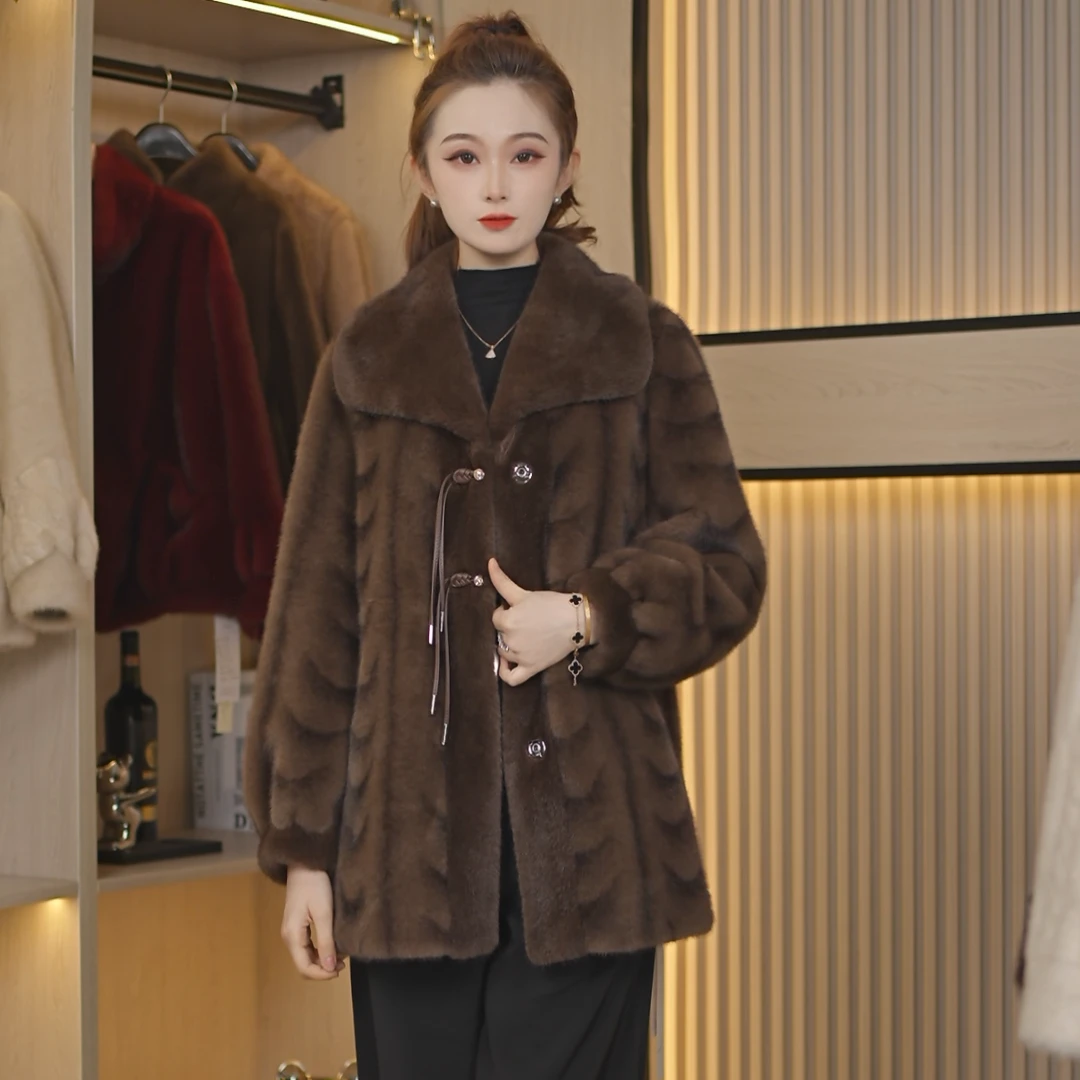 29002-1网红月牙湾中长款毛领气质时尚休闲女士冬季保暖外套-