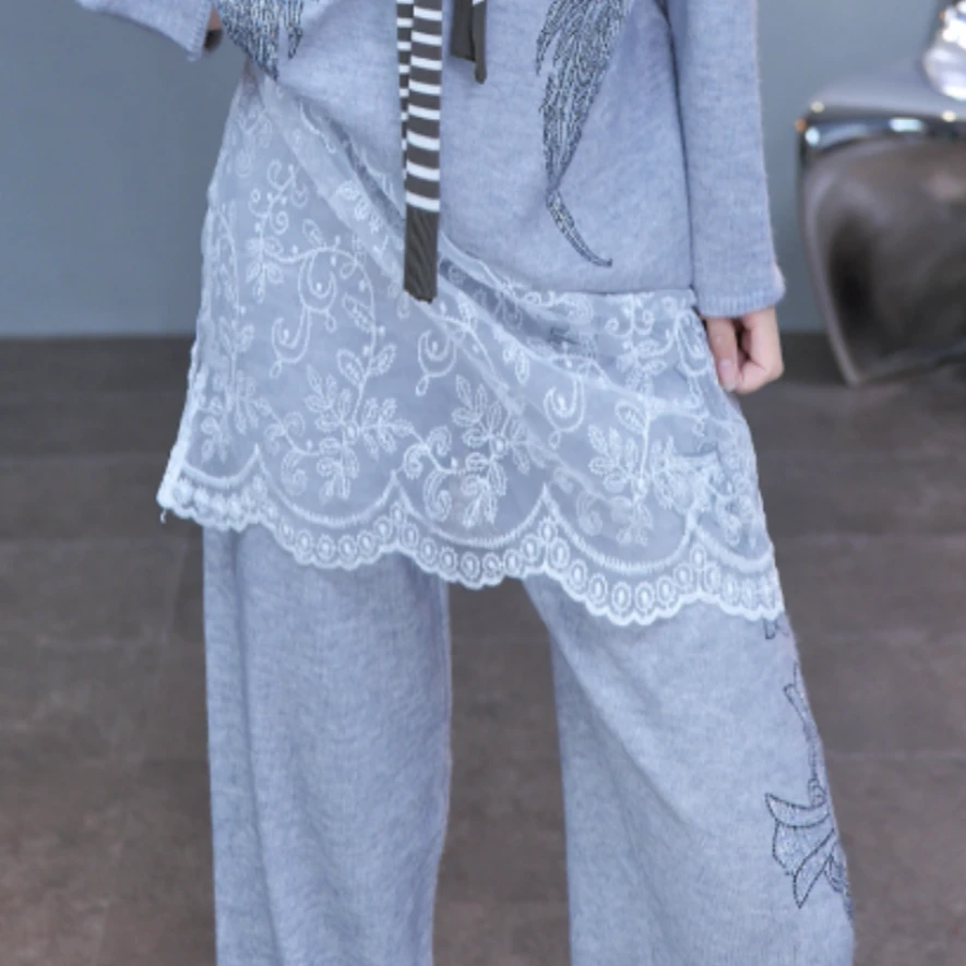 TCH（单裤子）私服慵懒风烫钻时尚淑女灰色裤子女T75C07E1070