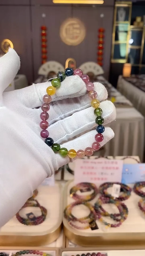 未镶嵌老矿碧玺彩虹单圈手串6mm+碧玺xion多样性发一条