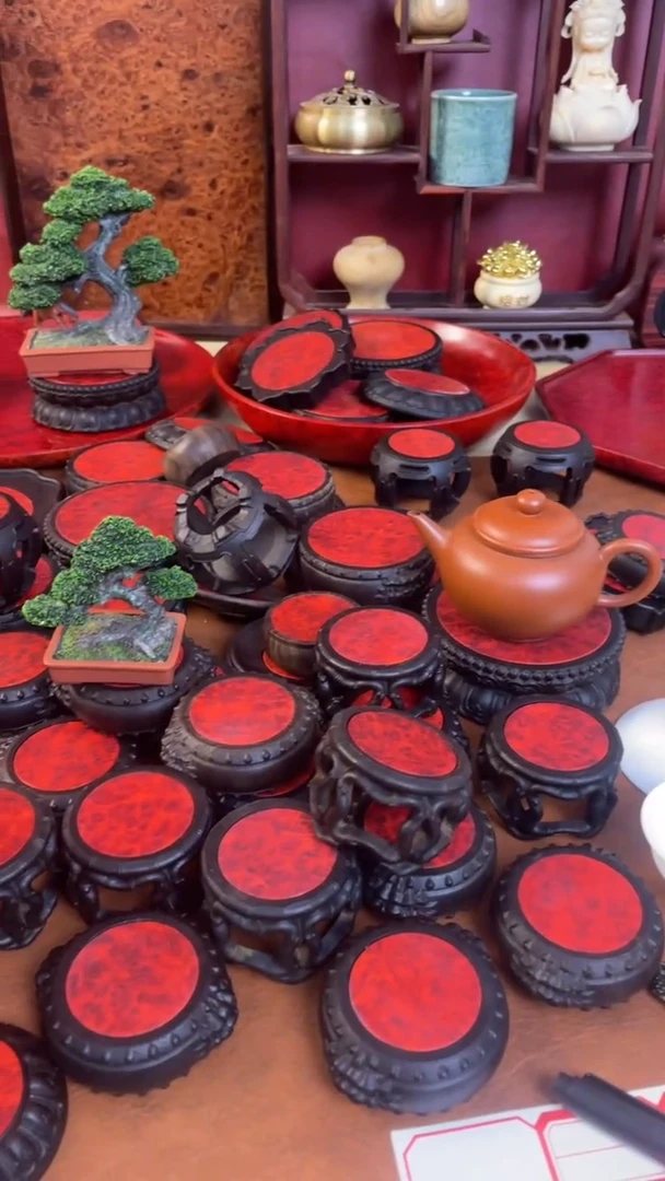 【闪购商品】东非黑黄檀（紫光檀）木艺三个莲花杯垫