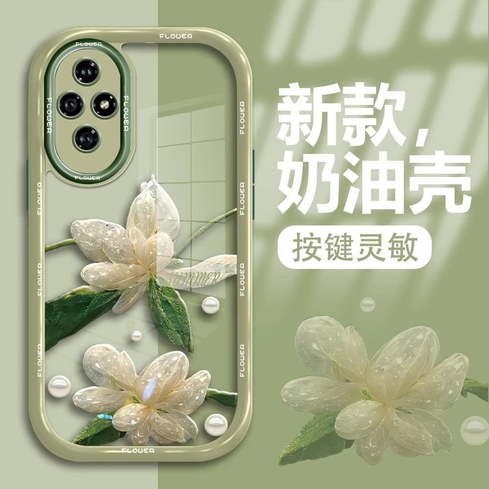 适用于华为荣耀200手机壳水晶花新款奶油壳防摔保护软硅胶高级感