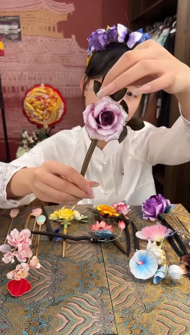 刺绣非遗绒花（发饰）