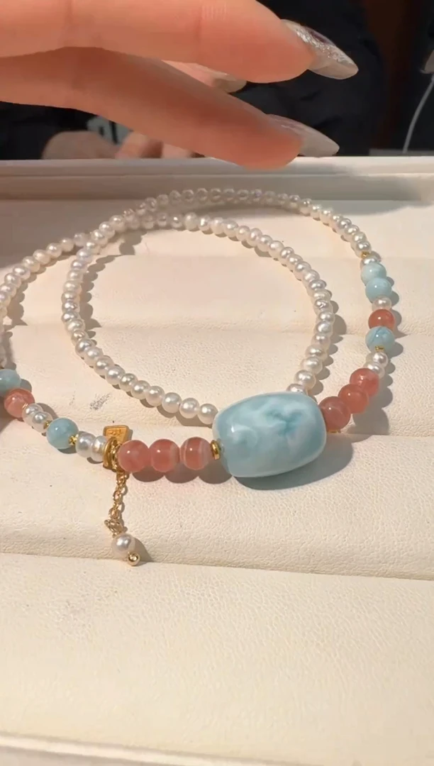 【闪购商品】淡水珍珠颈饰银S925镶嵌珍珠海纹桶珠项链