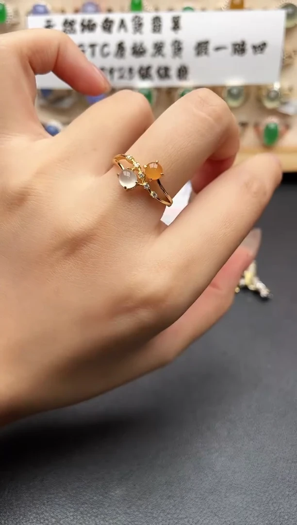 银S925镶嵌戒指翡翠一物一证一礼盒