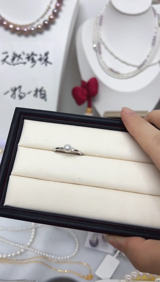 戒指银S925镶嵌淡水珍珠TX-99元正圆极光小戒指