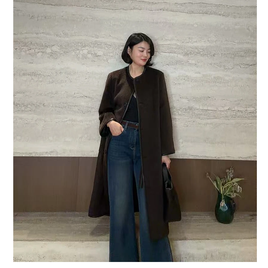 TANTAN 复古时尚宽松中长款秋冬毛呢外套3459