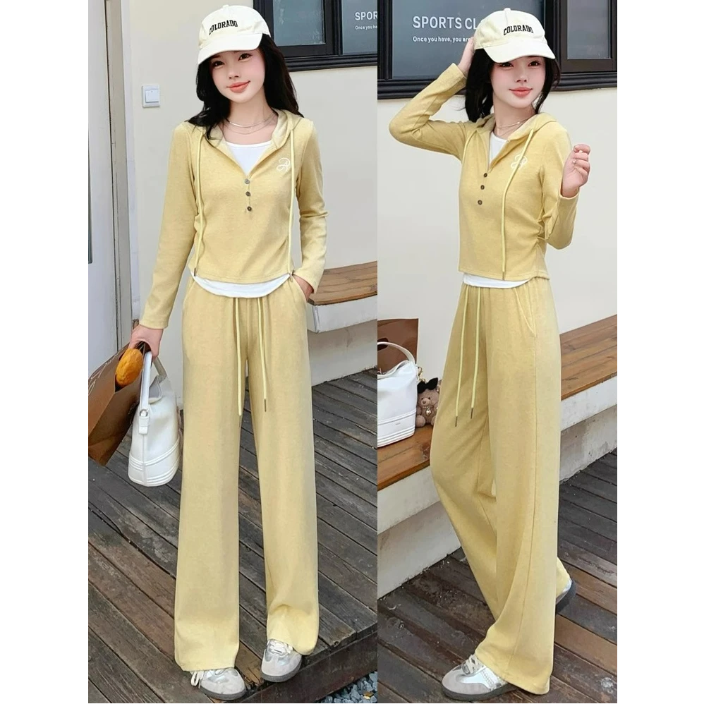 时尚套装女2025春秋新款洋气减龄连帽卫衣外套休闲阔腿裤两件套潮