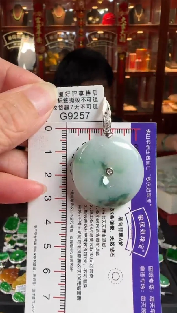 颈饰18K金镶嵌翡翠G9257飘花平安扣