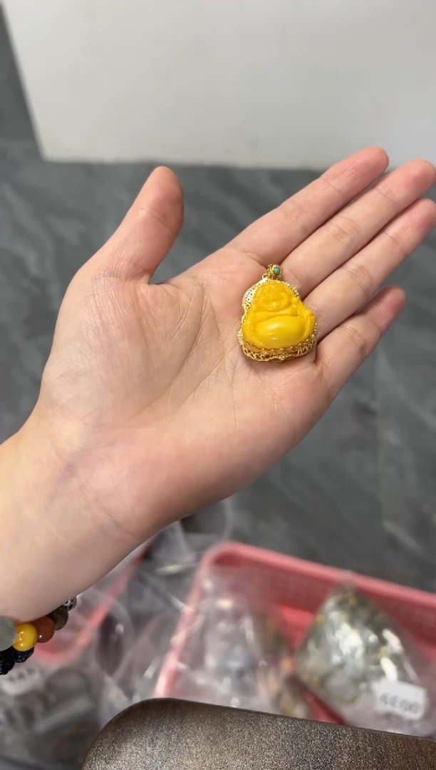 蜜蜡吊坠(不含链)银S925镶嵌蜜蜡佛公银吊坠[多样发其一]