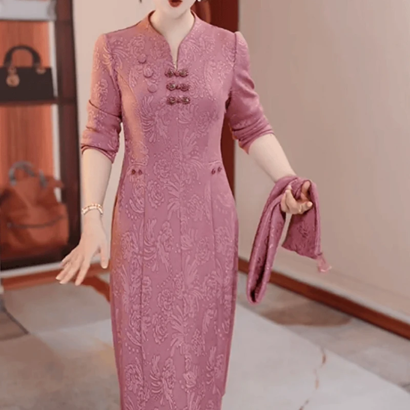 B305【连衣裙】2025秋冬新款高贵时尚优雅气质显瘦遮肚休闲连衣裙