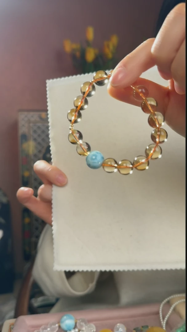 【闪购商品】黄晶手串18K金镶嵌天然黄水晶手串