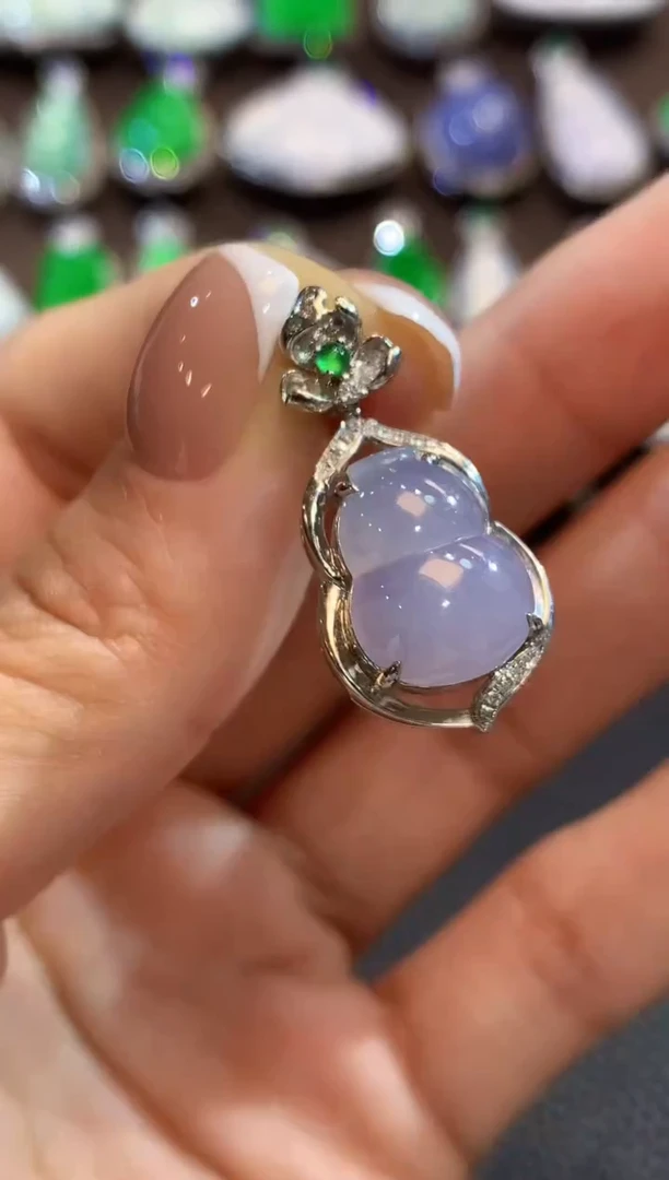 吊坠(不含链)18K金镶嵌翡翠A11 紫货有一定色差