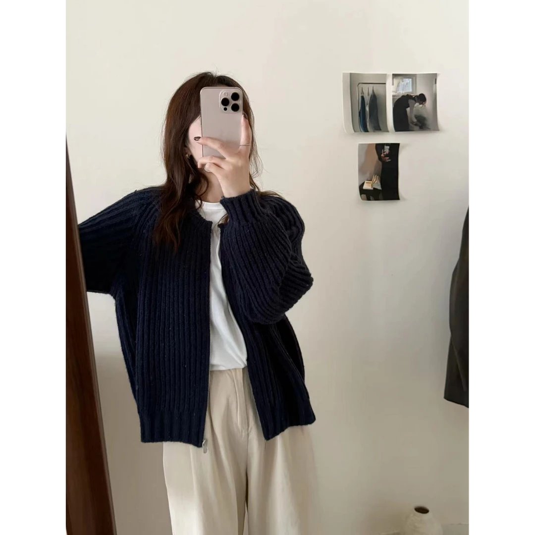 【奕潼•欧尼Seoul】财阀千金&韩系简约百搭拉链针织开衫-204911