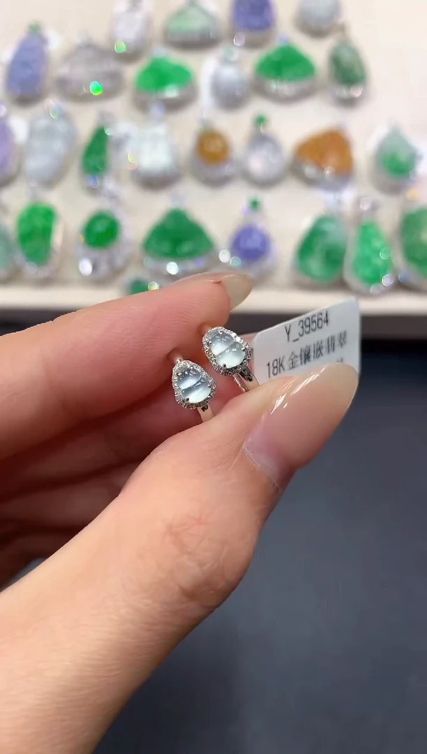 【闪购商品】翡翠耳饰18K金镶嵌a65多样性一件发货