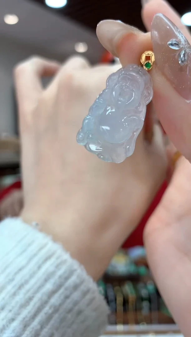 【闪购商品】翡翠吊坠(不含链)18K金镶嵌财神