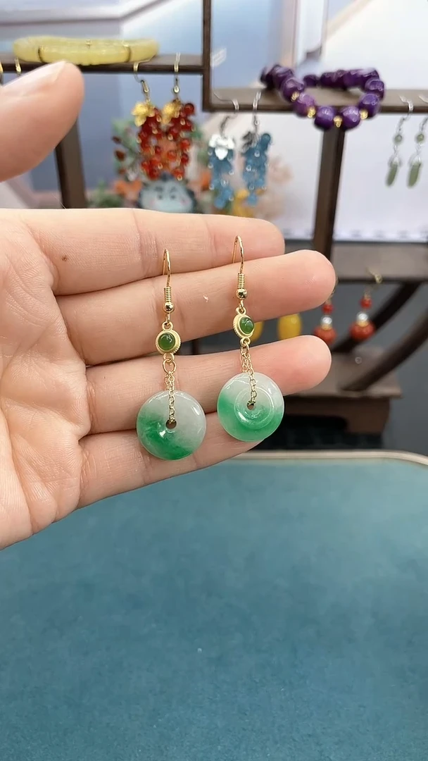 未镶嵌翡翠耳饰白底青平安扣耳钩