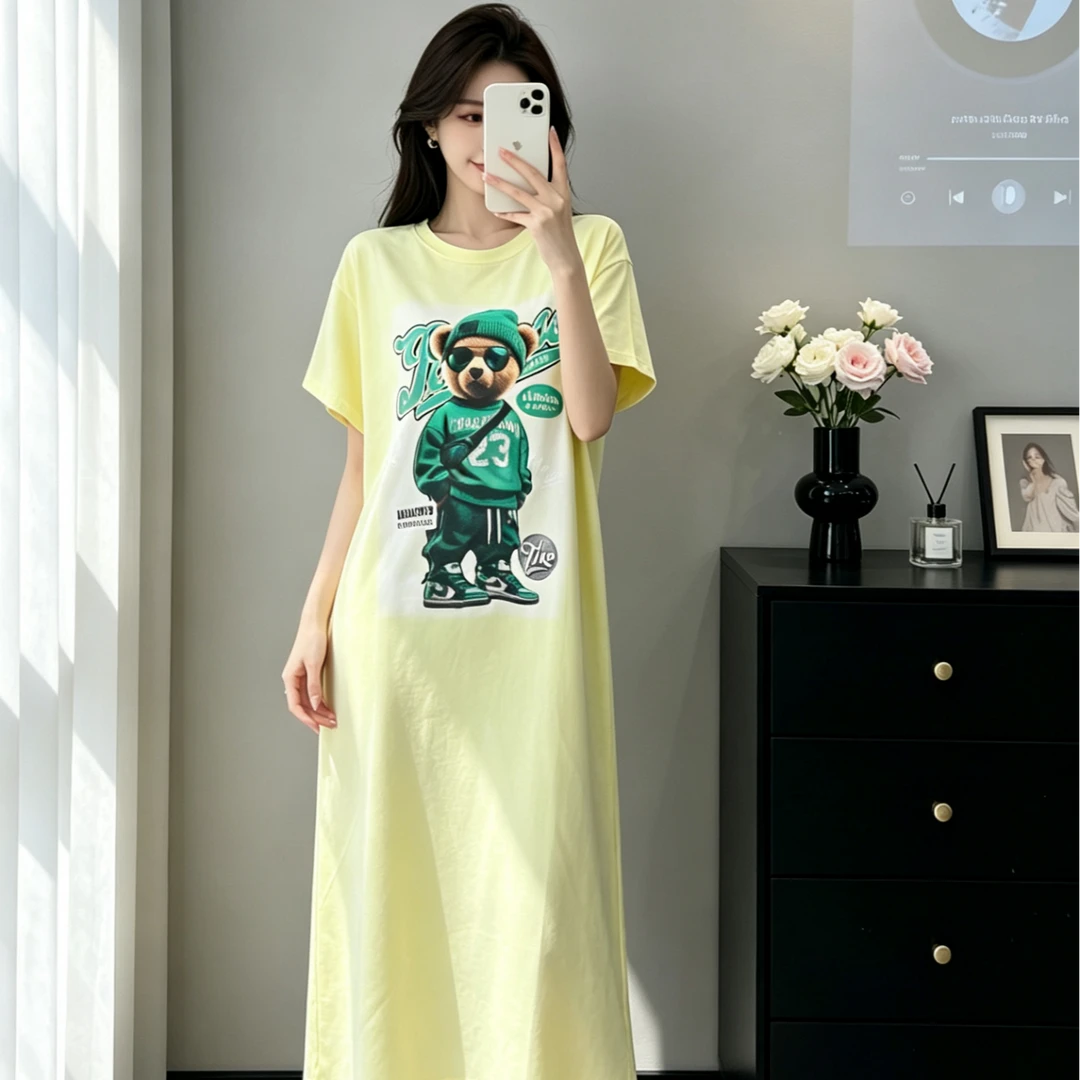 (合)(连衣裙)休闲宽松圆领卡通动漫女装米奇中长连衣裙显瘦大码