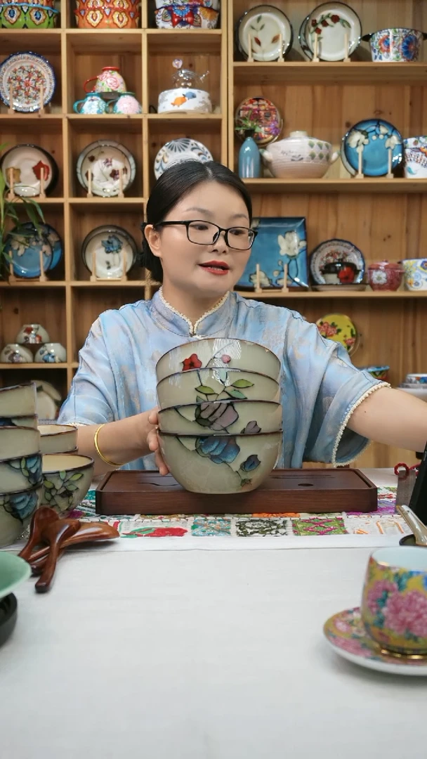瓷片小可高温陶瓷一组四只面碗