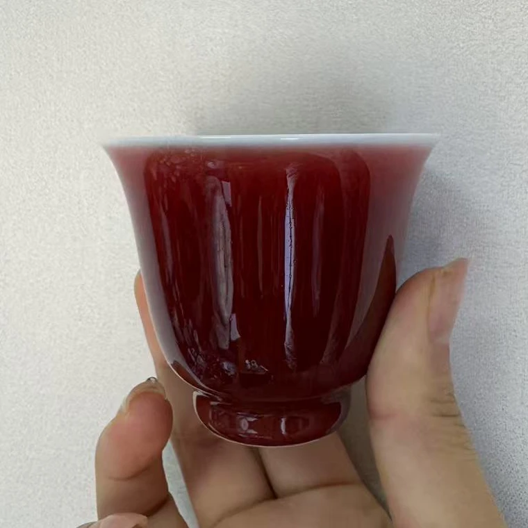 祥瓷坊  景德镇原矿郎窑红全手工花神杯（介意勿拍）