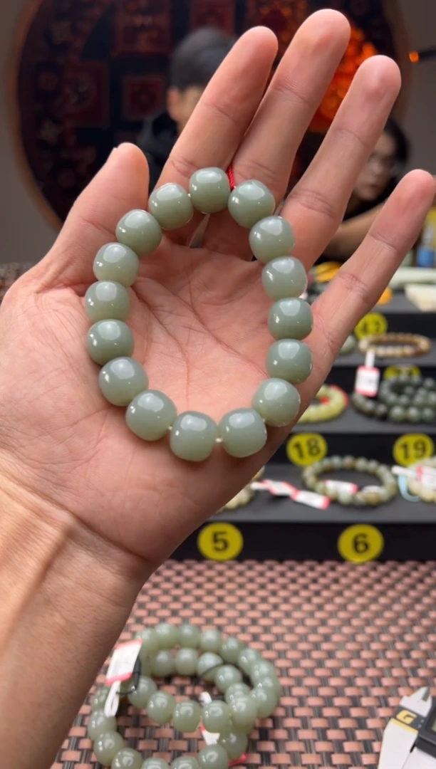 未镶嵌手串和田玉快*水且末料青白玉老型珠手串卡13*14